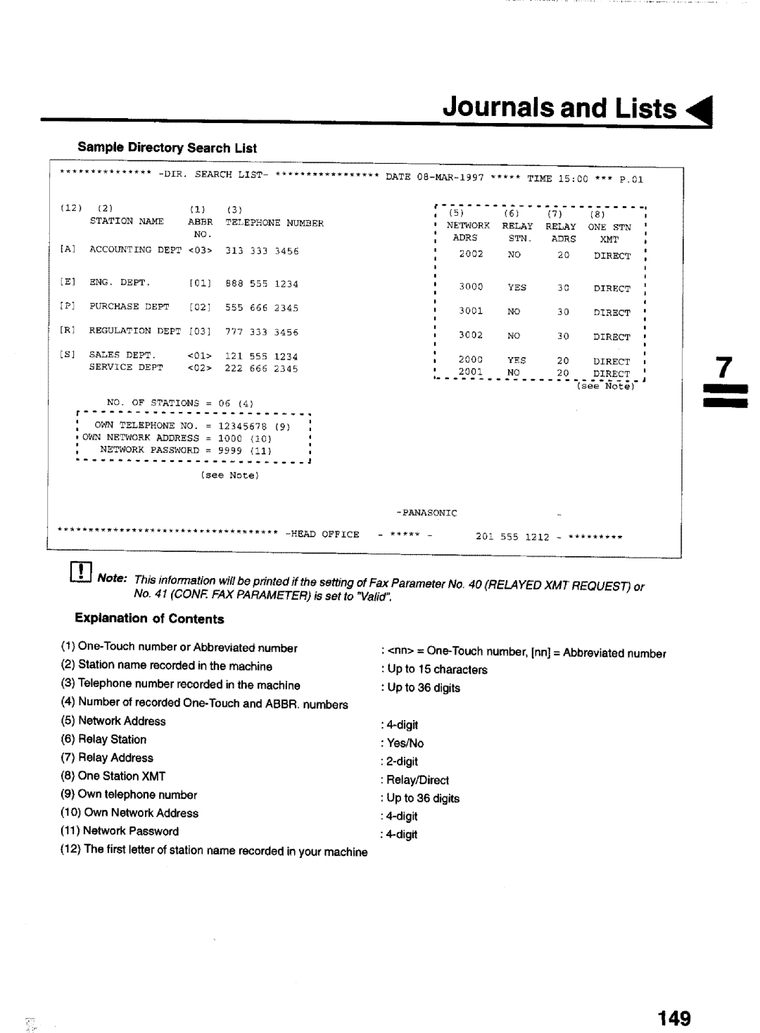 Panasonic UF-770 manual 149, Sample Directory Search List, Aors XMT 