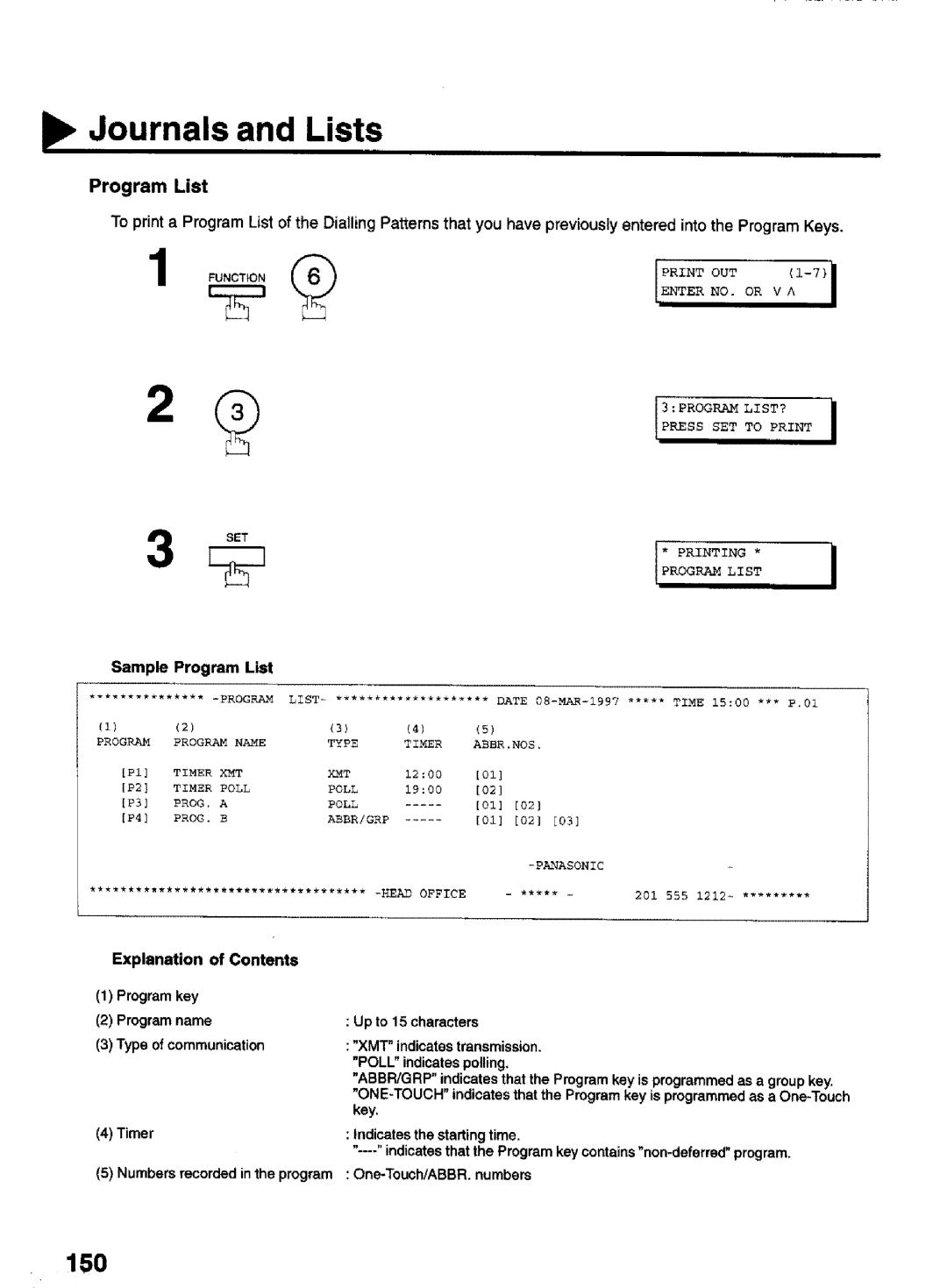 Panasonic UF-770 manual 150, Sample Program List 