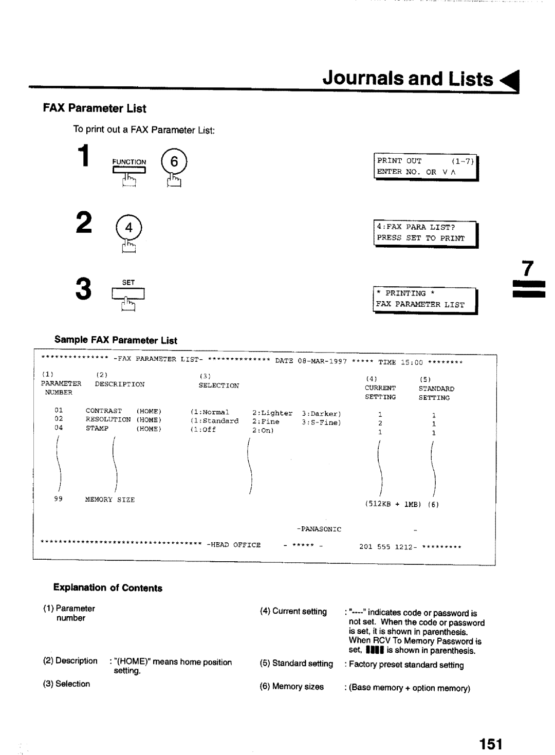 Panasonic UF-770 manual 151, Sample FAX Parameter List 