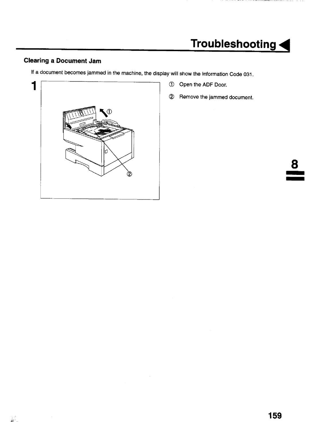 Panasonic UF-770 manual Troublesh, Clearing a Document Jam, Remove the jammed document 