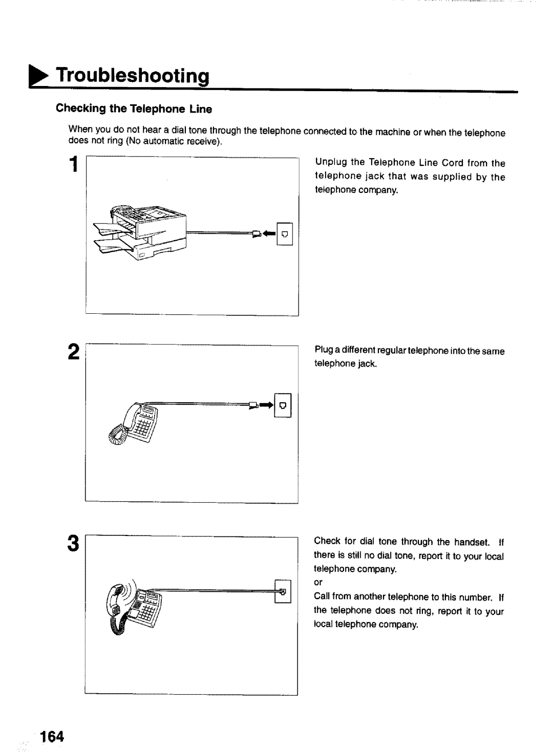 Panasonic UF-770 manual 164, Checking the Telephone Line 