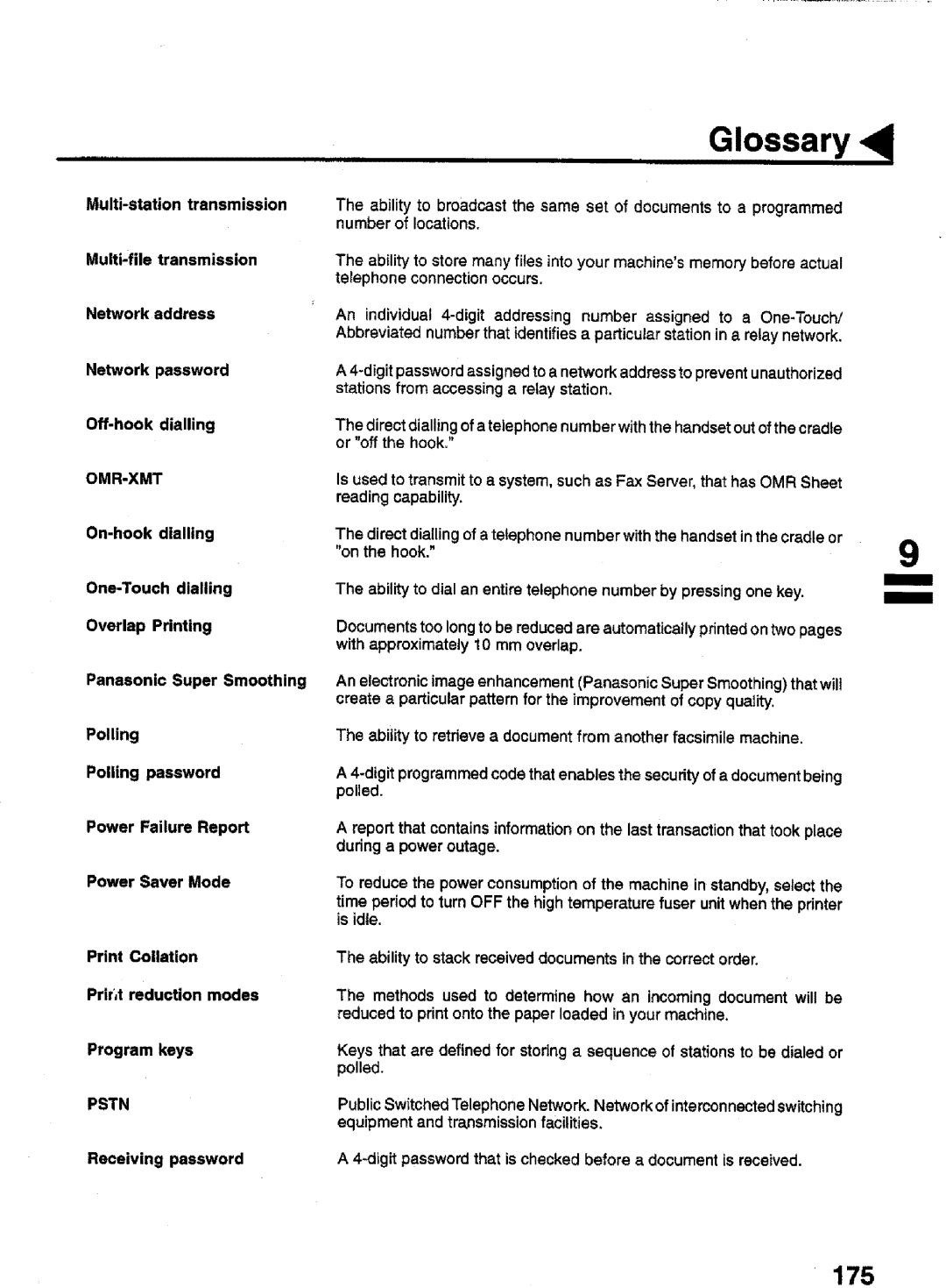 Panasonic UF-770 manual 175, Receiving password 