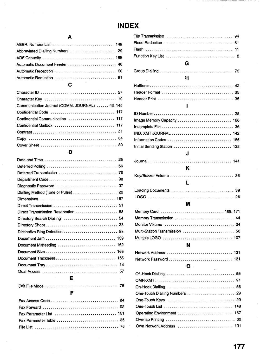 Panasonic UF-770 manual 177, Index 