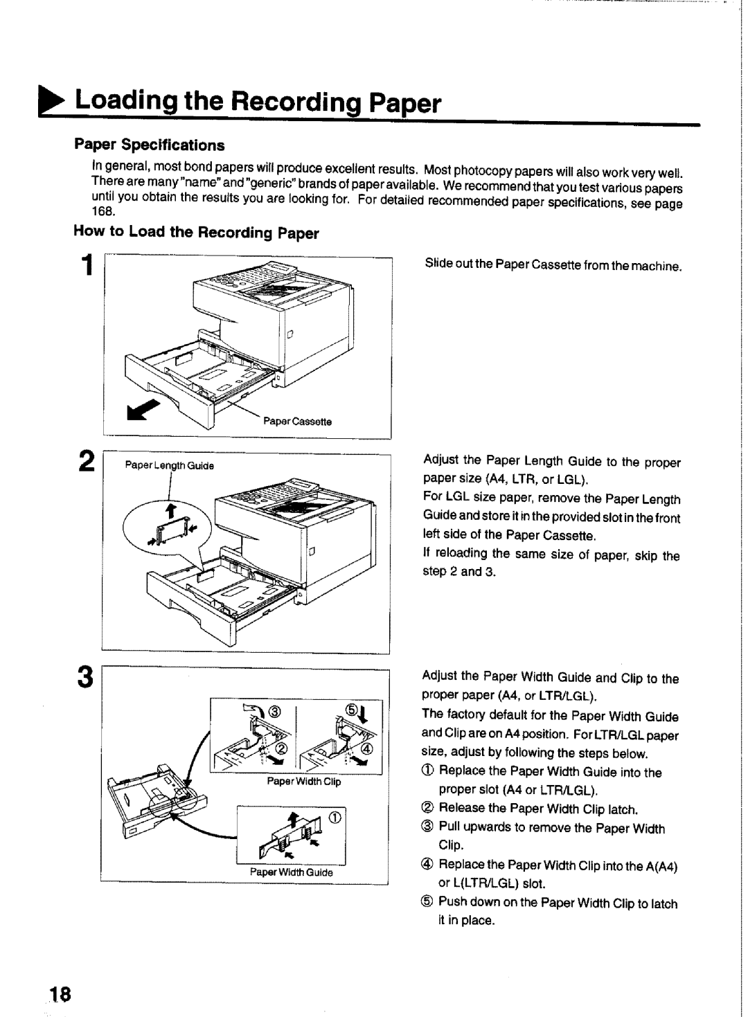 Panasonic UF-770 manual Loading the Recording Paper, Paper Specifications, How to Load the Recording Paper, PaperCassette 