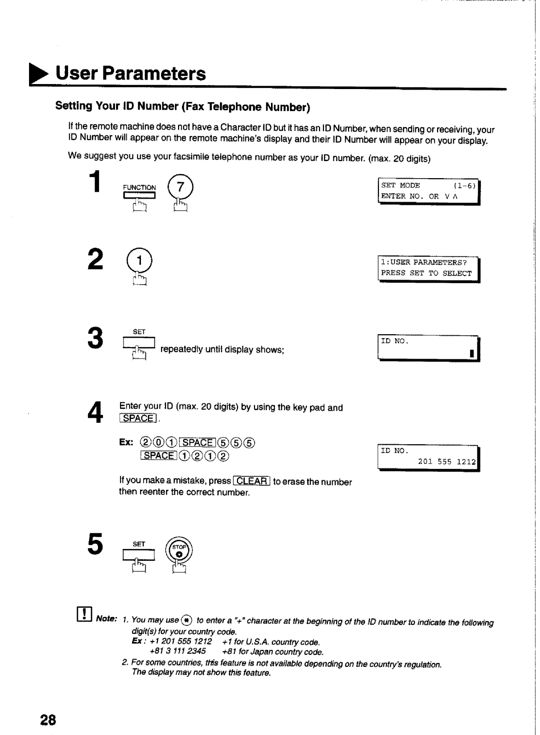 Panasonic UF-770 manual USer Pa rameters, Setting Your ID Number Fax Telephone Number 