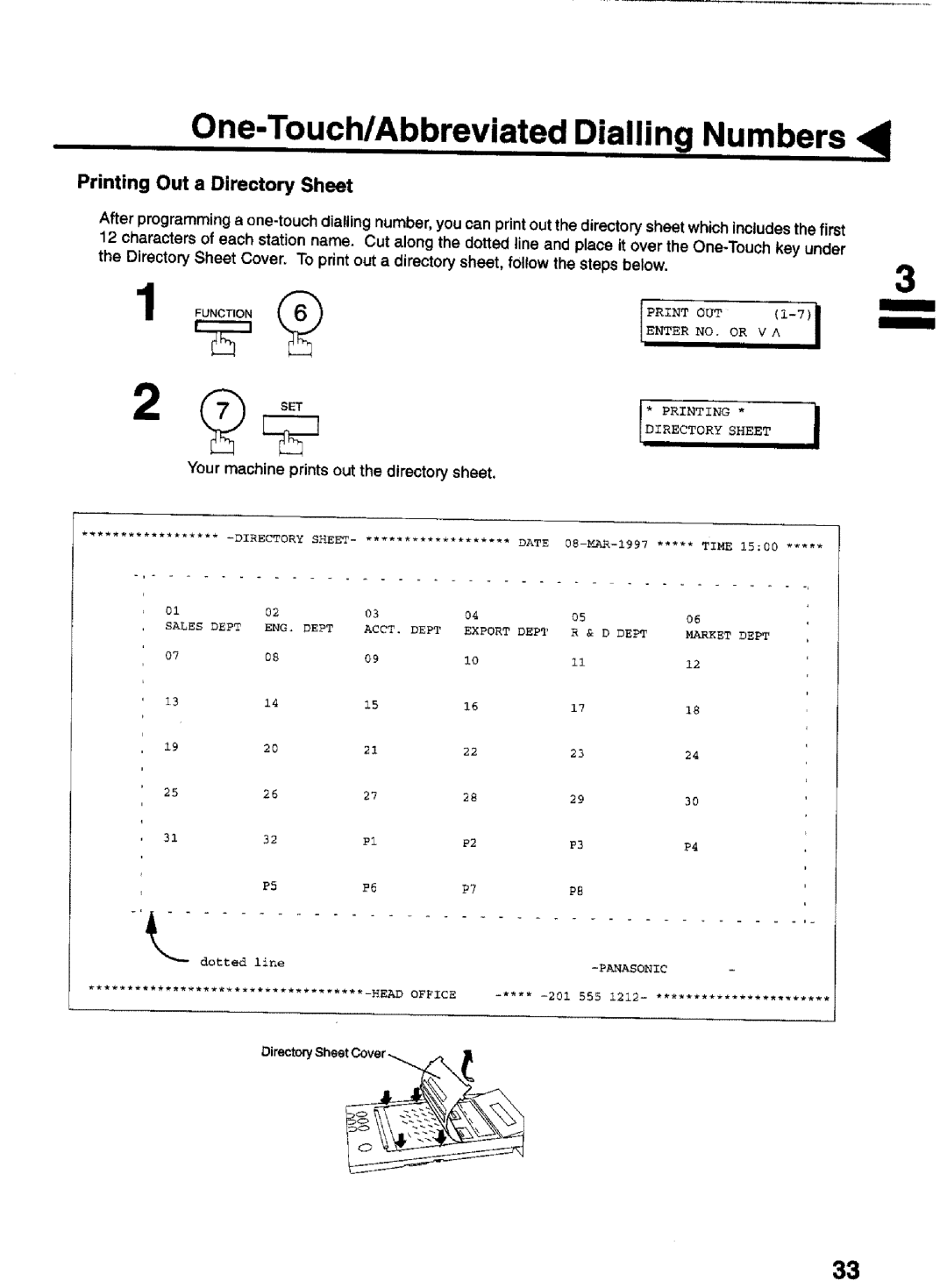 Panasonic UF-770 manual Printing Out a Directory Sheet, Your machine prints out the directory sheet 