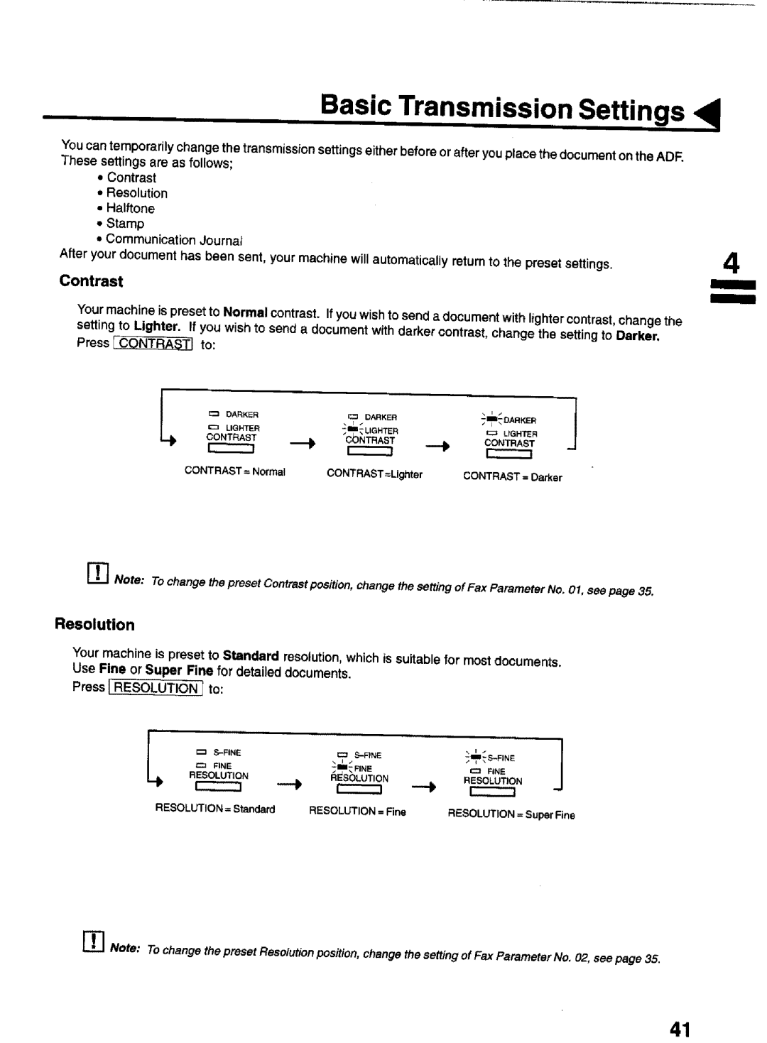 Panasonic UF-770 manual Basic Transmission Settings, Contrast 