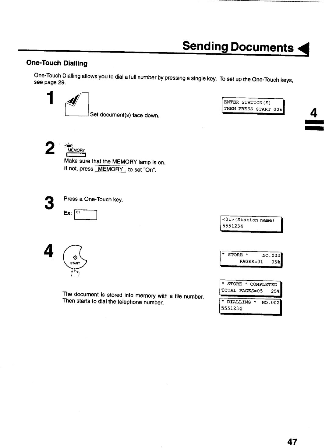 Panasonic UF-770 manual TO, ,AGES052,9I, One-Touch Dialling, Document is stored into memory with a rite number 