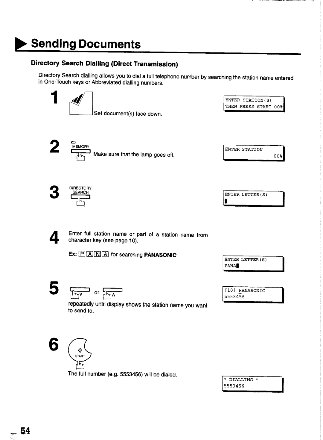 Panasonic UF-770 manual Directory Search Dialling Direct Transmission, Ex r For searching Panasonic 