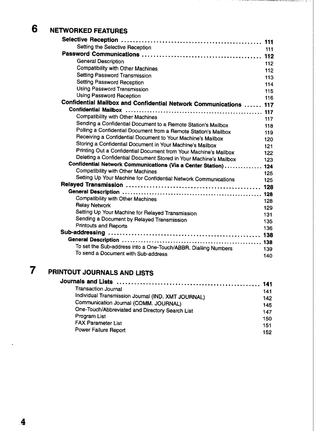 Panasonic UF-770 manual Journals Lists 141 