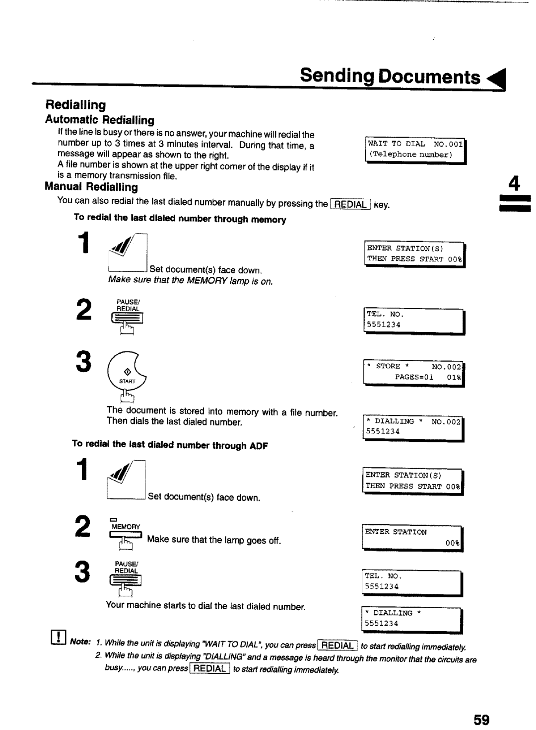 Panasonic UF-770 manual Redlalling, Automatic Redialling, Manual Redialling, To redial the last dialed number through ADF 