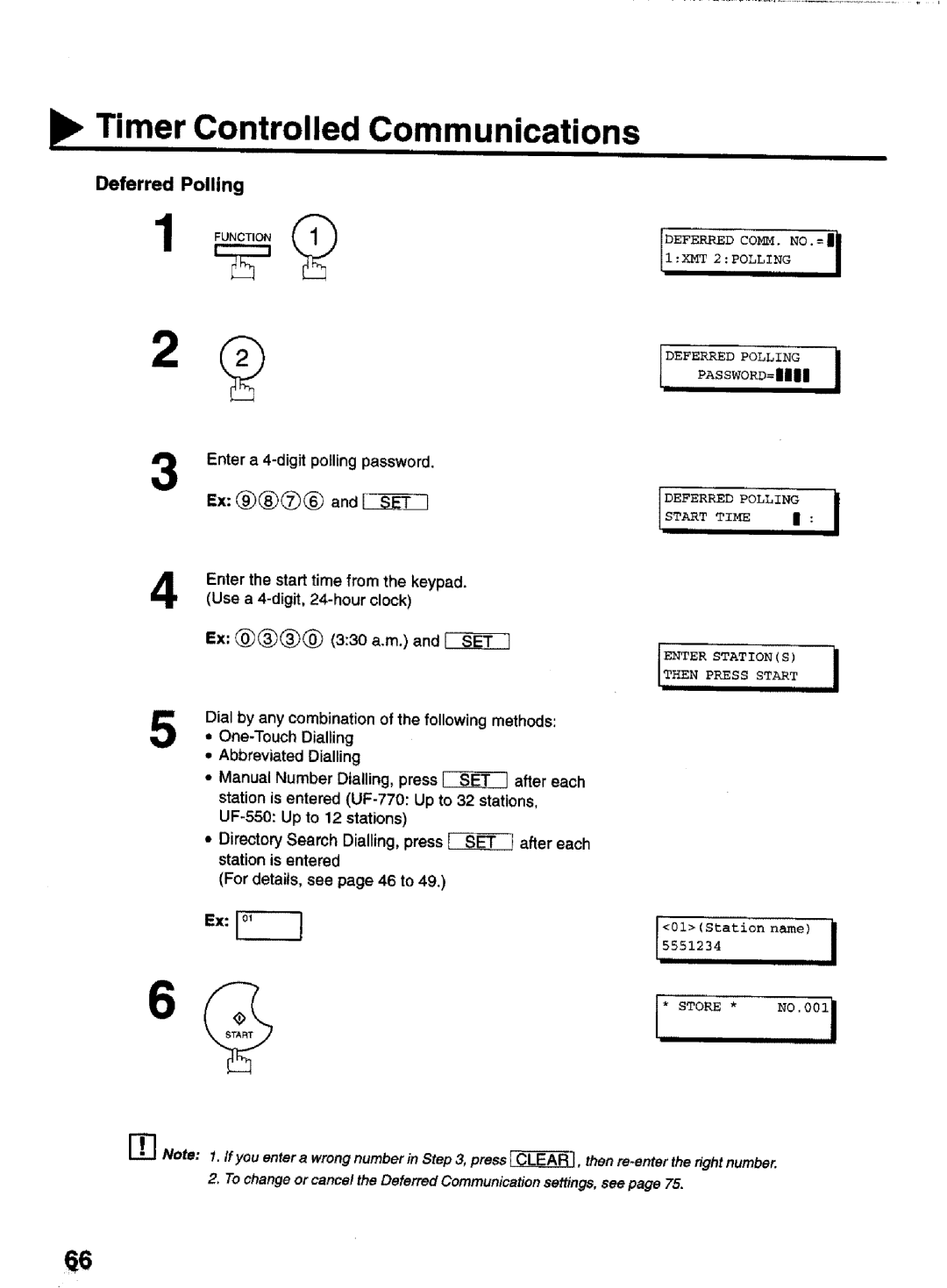 Panasonic UF-770 manual Deferred Polling, Ideferred Polling, Enter a 4-digit polling password, Start Time 