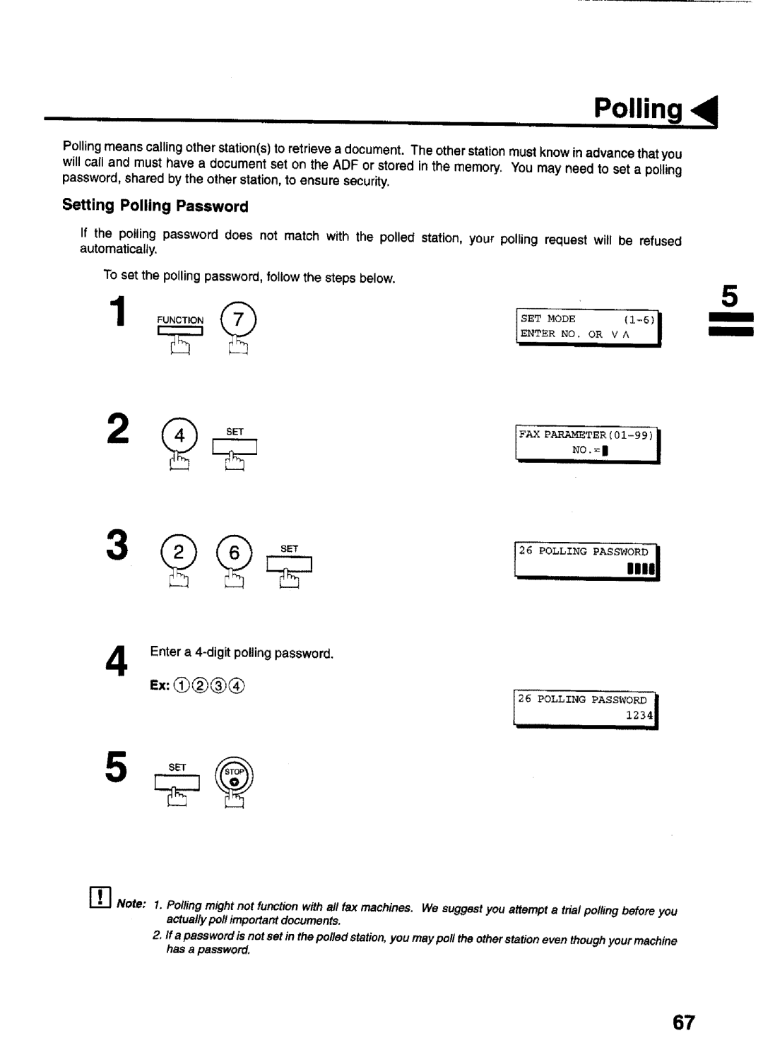 Panasonic UF-770 manual Setting Polling Password 