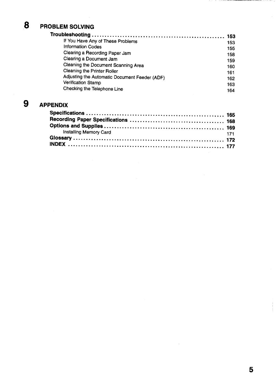 Panasonic UF-770 manual If You Have Any of These Problems 153, Specifications 165 Recording, 168, Options, 169, 177 