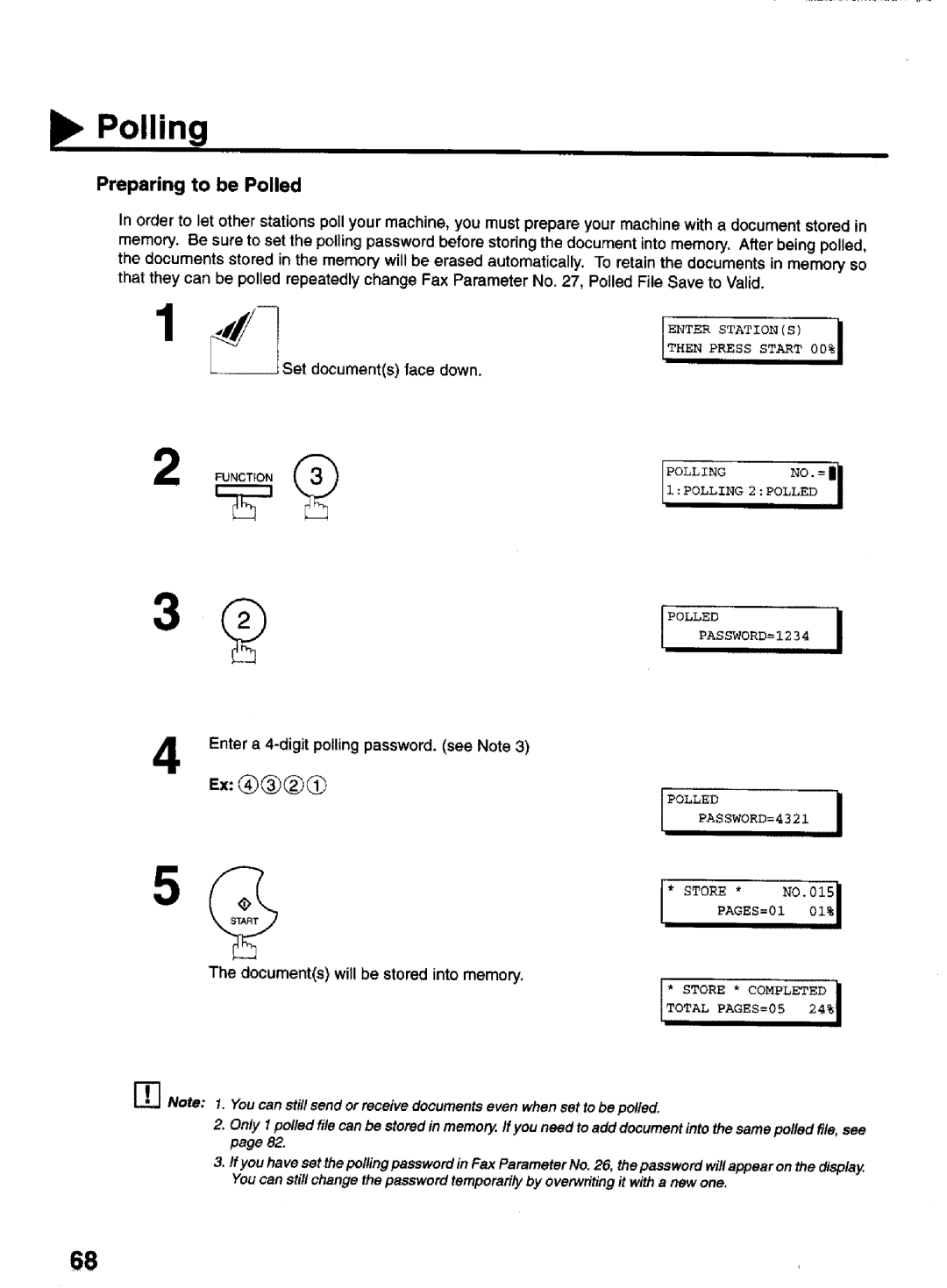 Panasonic UF-770 manual Polling, Preparing to be Polled, Enter a 4-digit polling password. see Note 