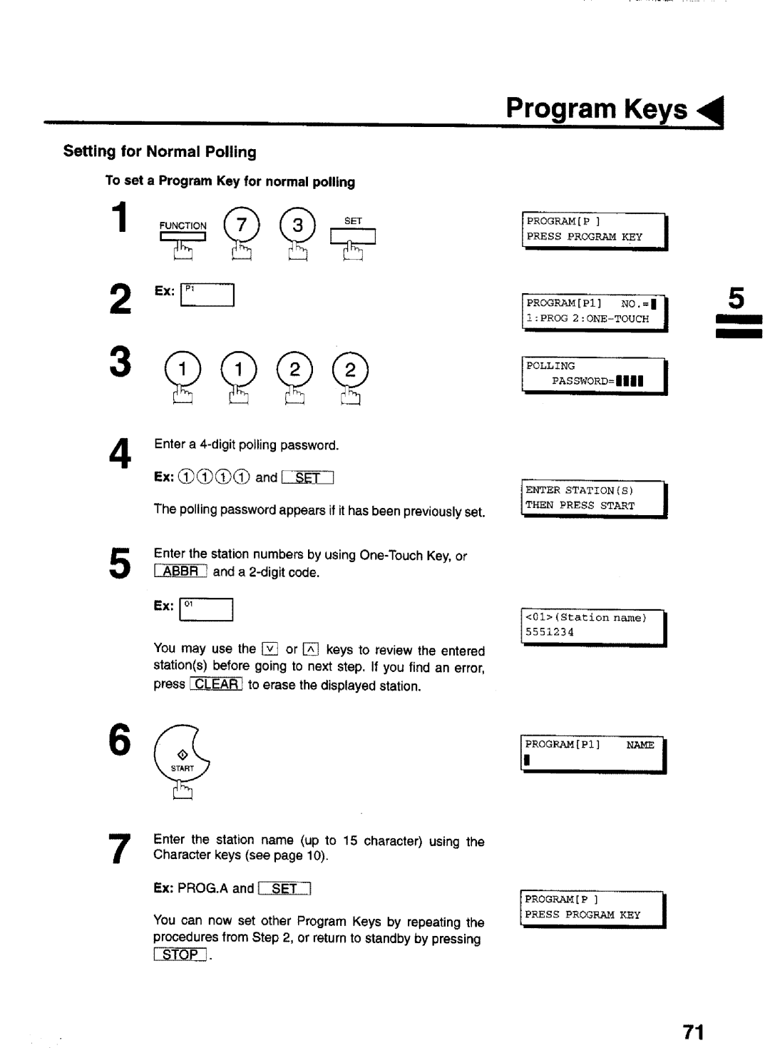 Panasonic UF-770 manual Setting for Normal Polling, To set a Program Key for normal polling, Programp 