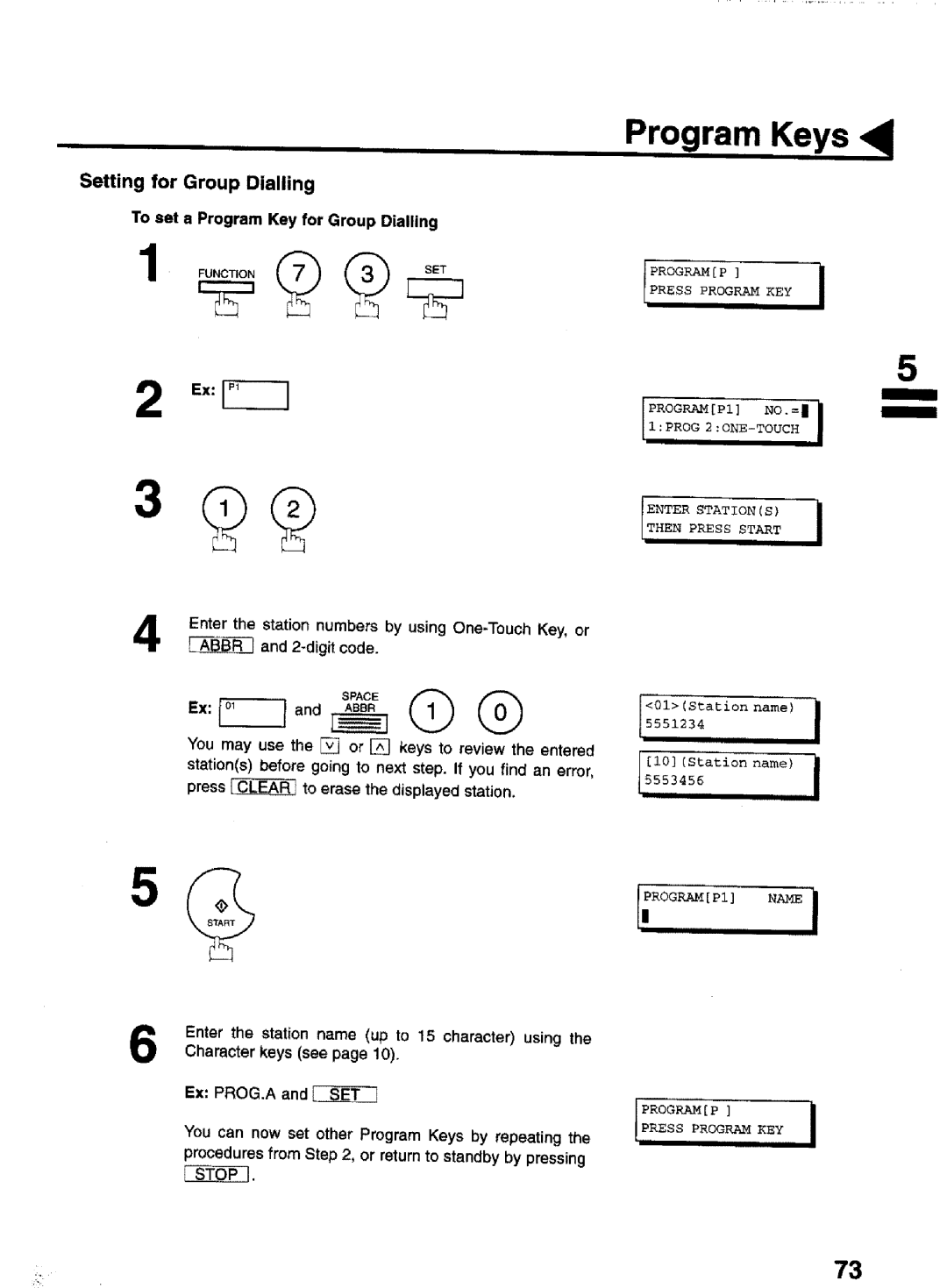 Panasonic UF-770 Setting for Group Dialling, To set a Program Key for Group Dialling, Pressprogram KEY 1PROG 2 ONE-TOUCH 