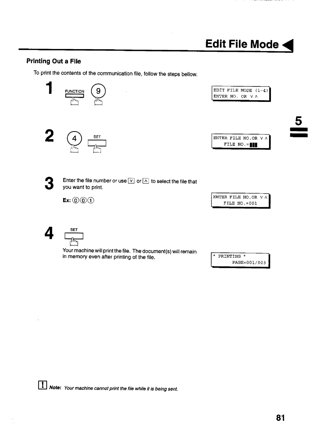 Panasonic UF-770 manual Printing Out a File, Ex @@, Enter NO. or Enter File NO,OR V a 