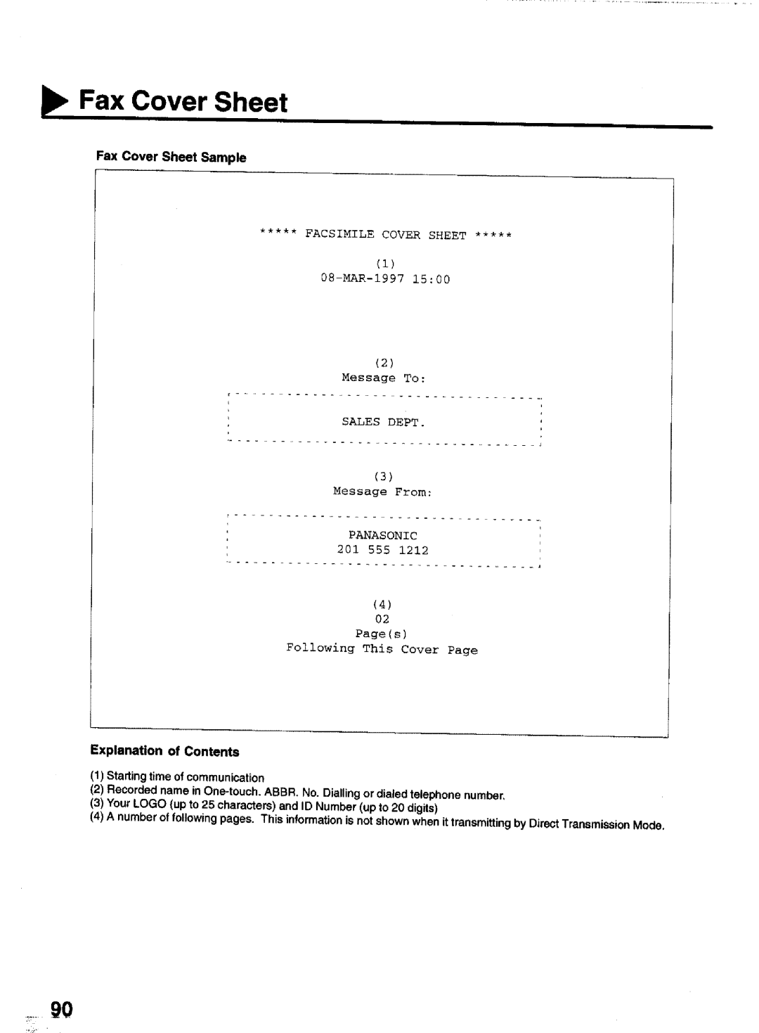 Panasonic UF-770 manual Fax Cover Sheet Sample, Explanation of Contents 