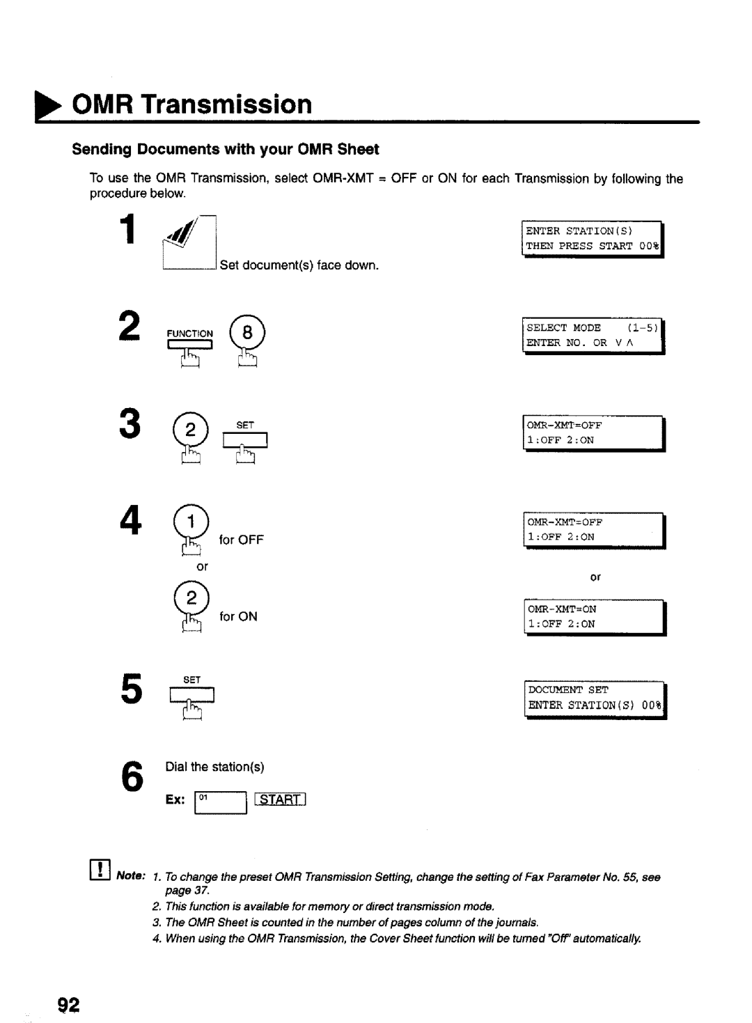 Panasonic UF-770 manual XMT=0N, Sending Documents with your OMR Sheet 