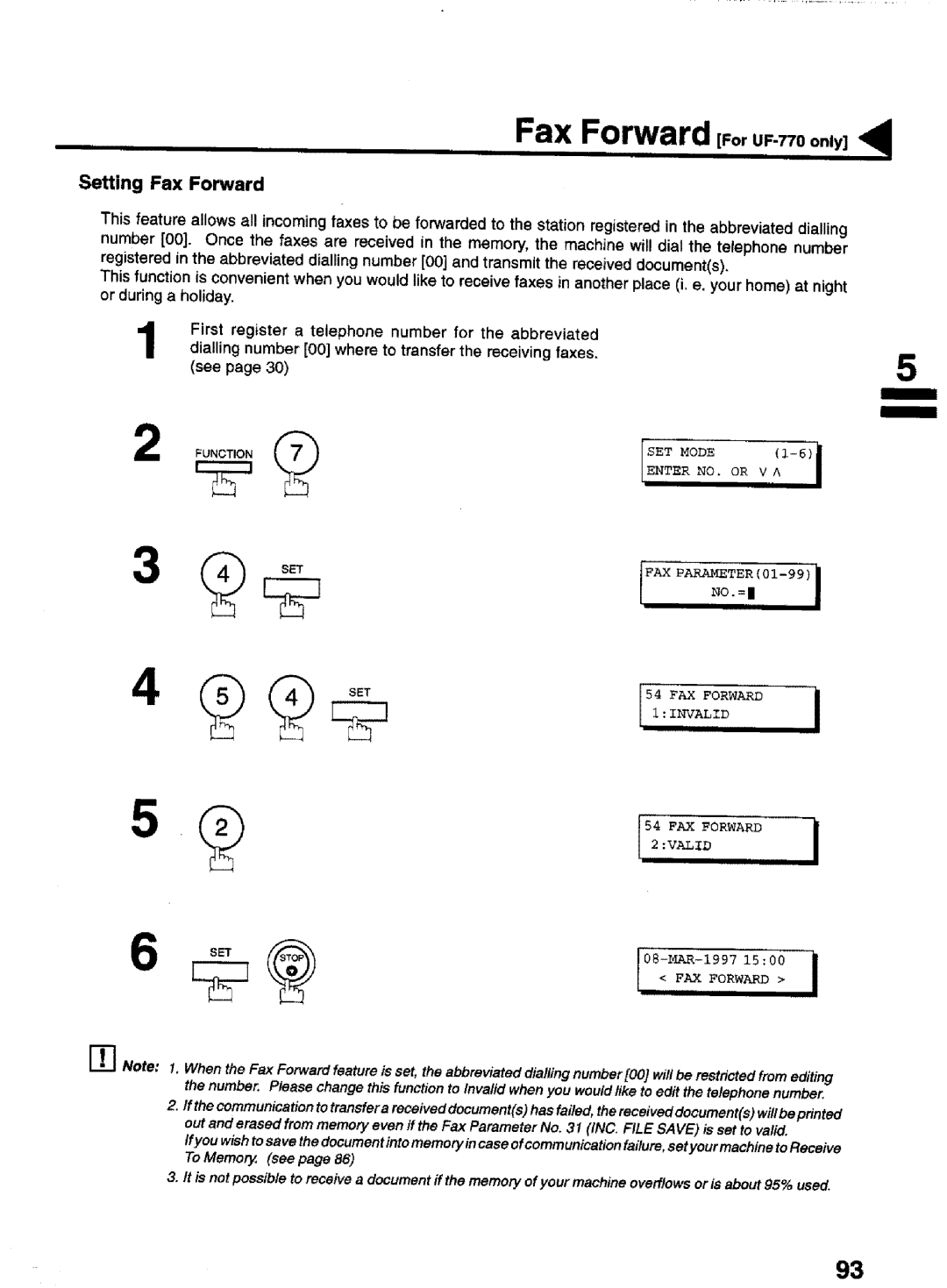 Panasonic manual Setting Fax Forward, Fax Forward For UF-770 only 