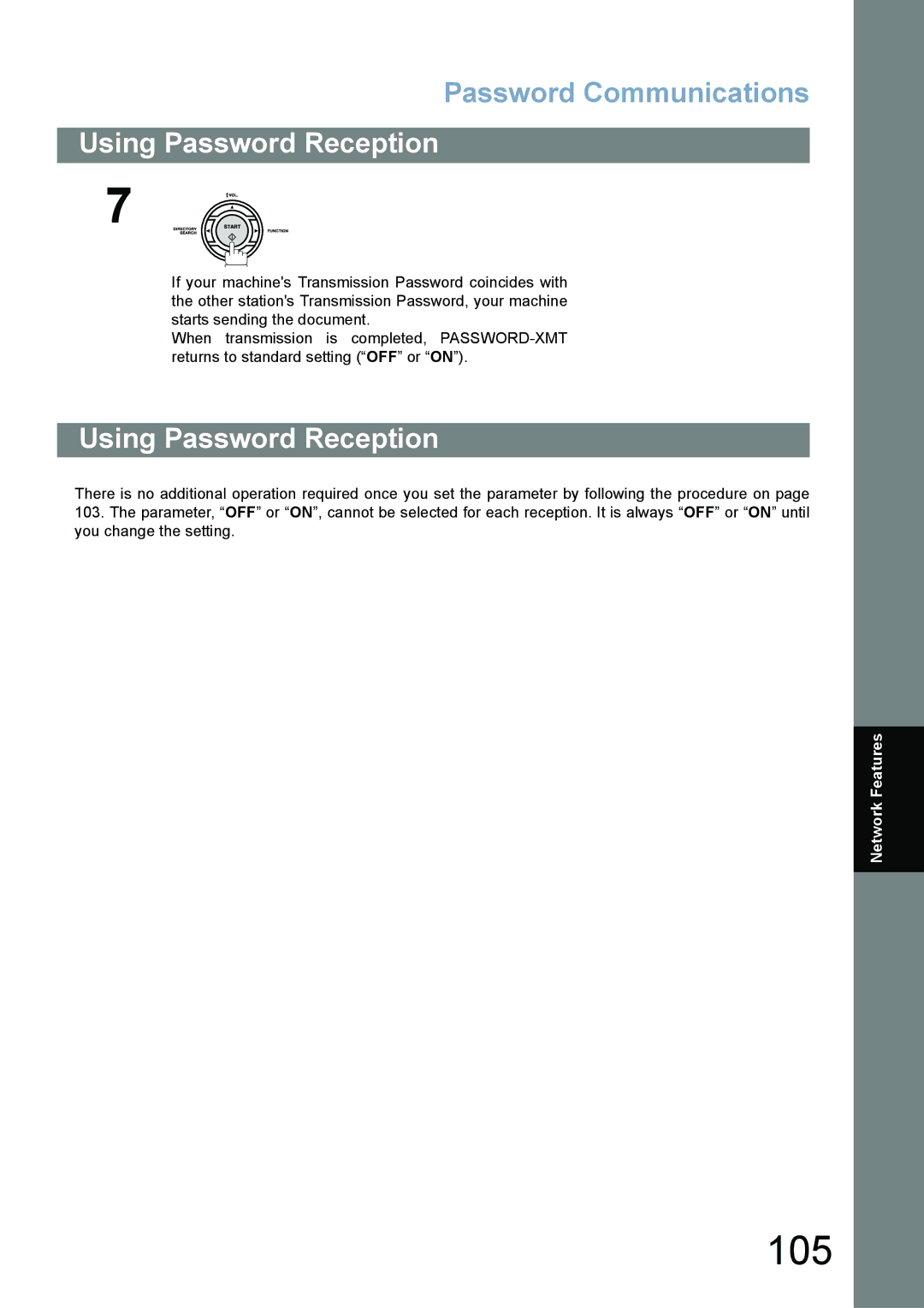 Panasonic UF-780/790 operating instructions 105, Using Password Reception 