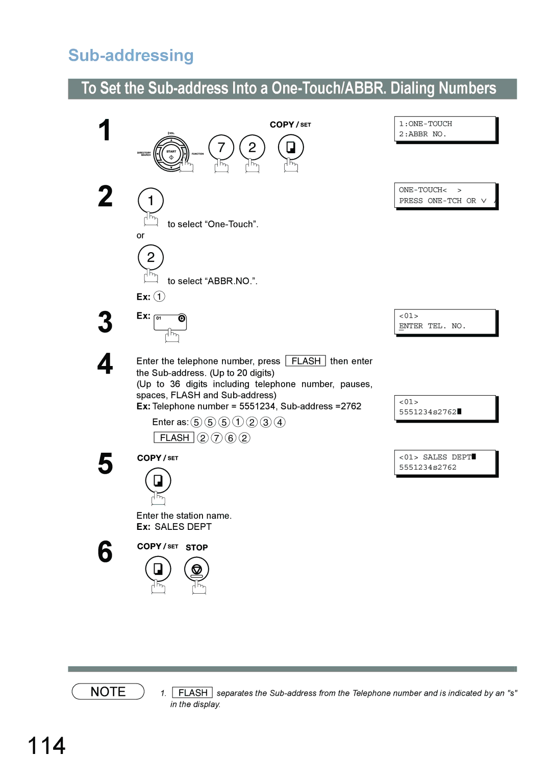 Panasonic UF-780/790 operating instructions 114, To select One-Touch 