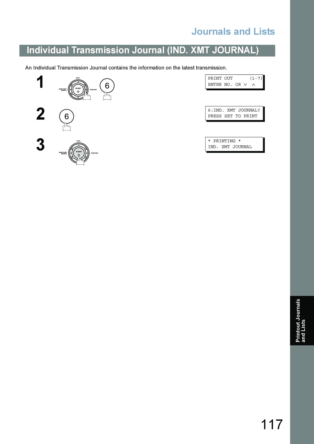 Panasonic UF-780/790 operating instructions 117, Individual Transmission Journal IND. XMT Journal 