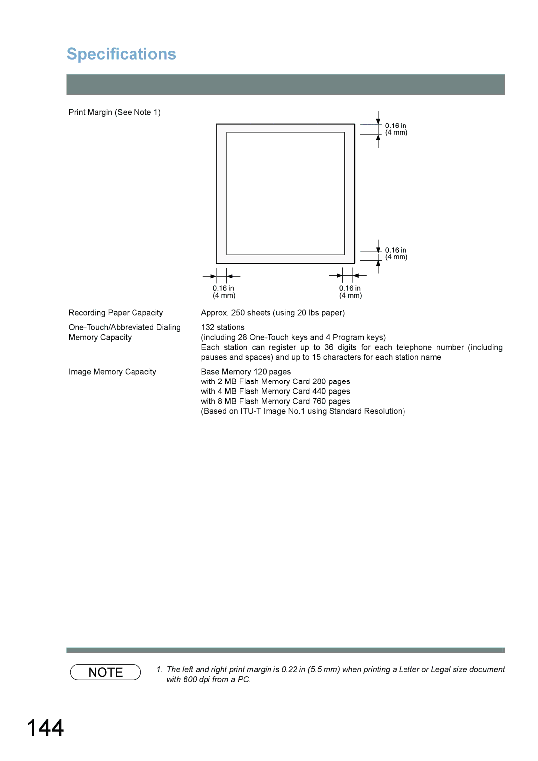 Panasonic UF-780/790 operating instructions 144, Specifications 