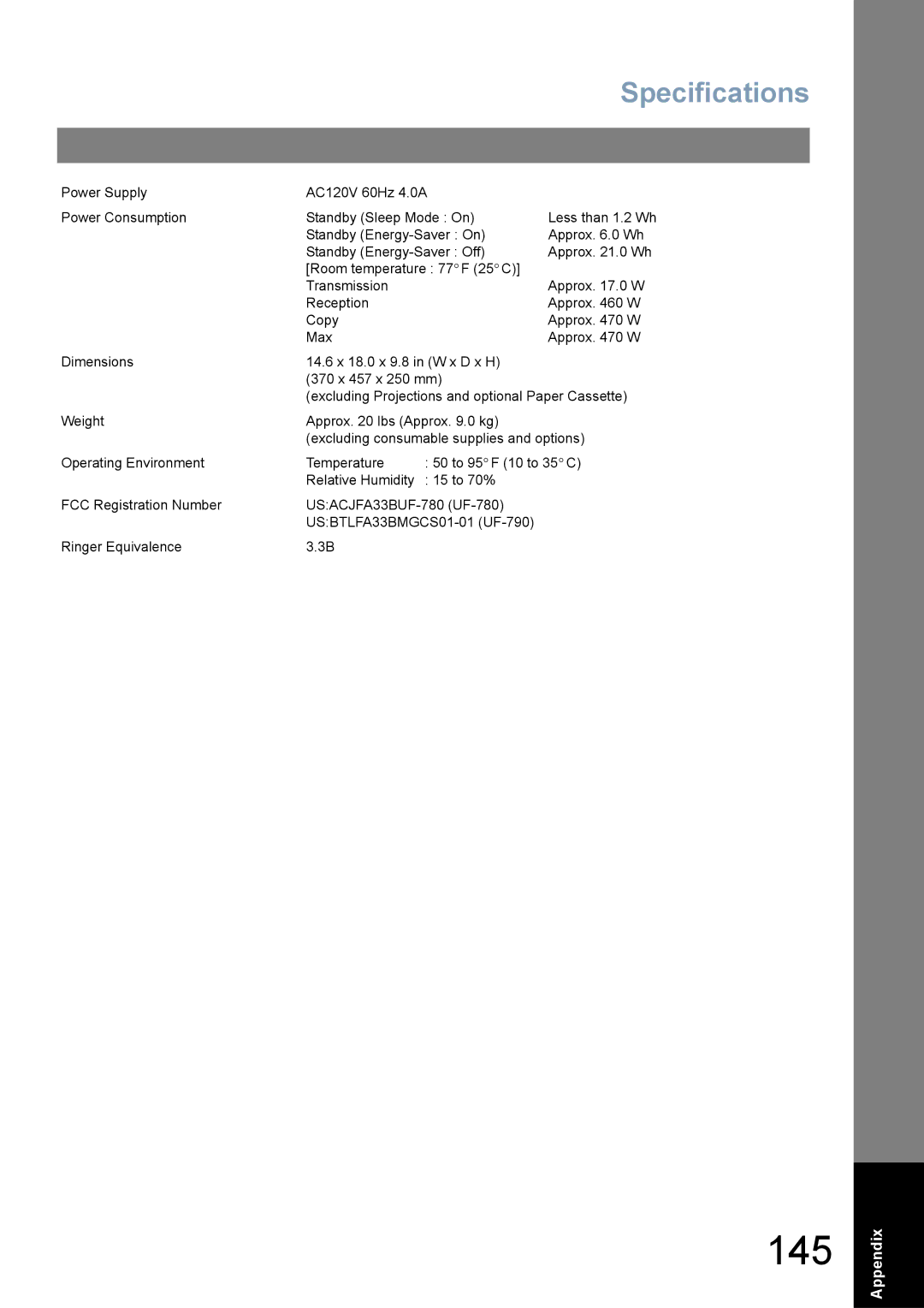 Panasonic UF-780/790 operating instructions 145 