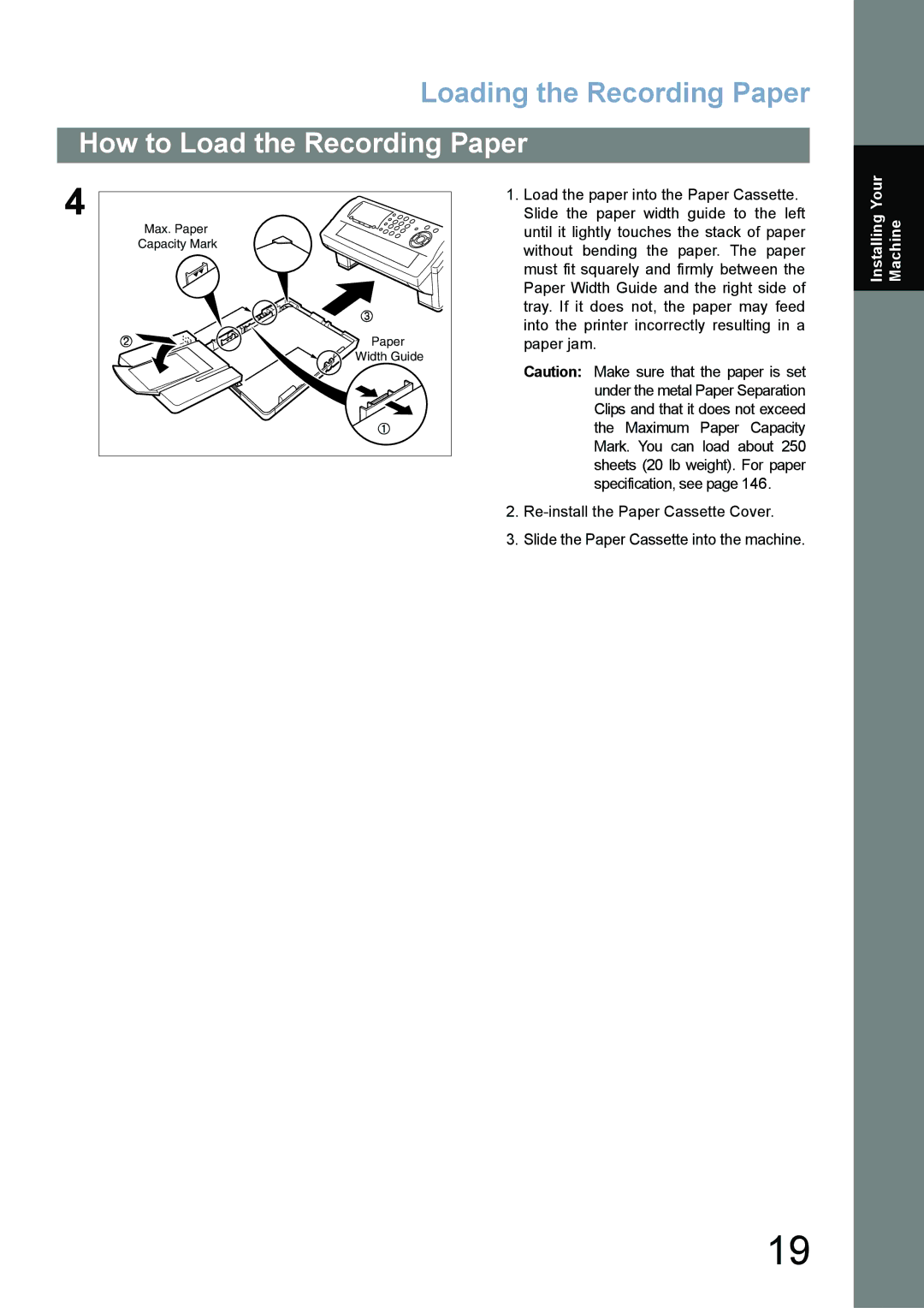 Panasonic UF-780/790 operating instructions Loading the Recording Paper 