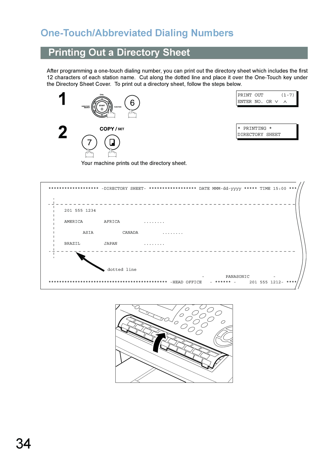 Panasonic UF-780/790 operating instructions Printing Out a Directory Sheet, Your machine prints out the directory sheet 