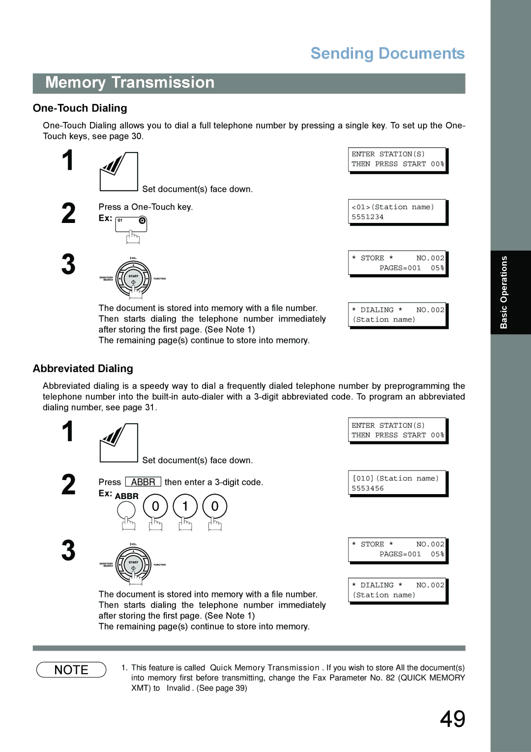 Panasonic UF-780/790 operating instructions One-Touch Dialing, Abbreviated Dialing 