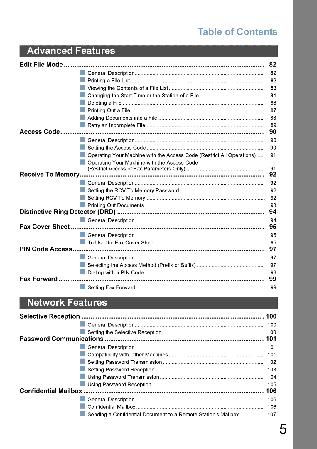 Panasonic UF-780/790 operating instructions Network Features 