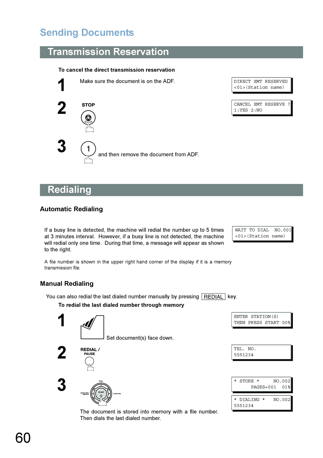 Panasonic UF-780/790 operating instructions Automatic Redialing, Manual Redialing, Then remove the document from ADF 