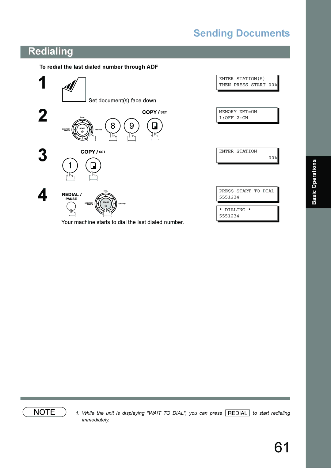 Panasonic UF-780/790 operating instructions To redial the last dialed number through ADF 