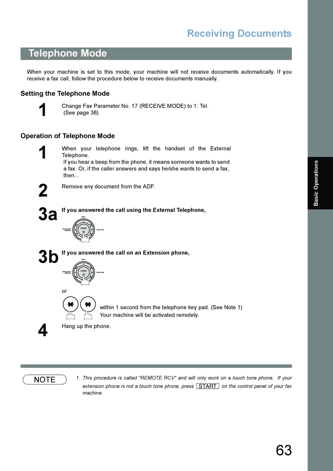 Panasonic UF-780/790 operating instructions Setting the Telephone Mode, Operation of Telephone Mode 