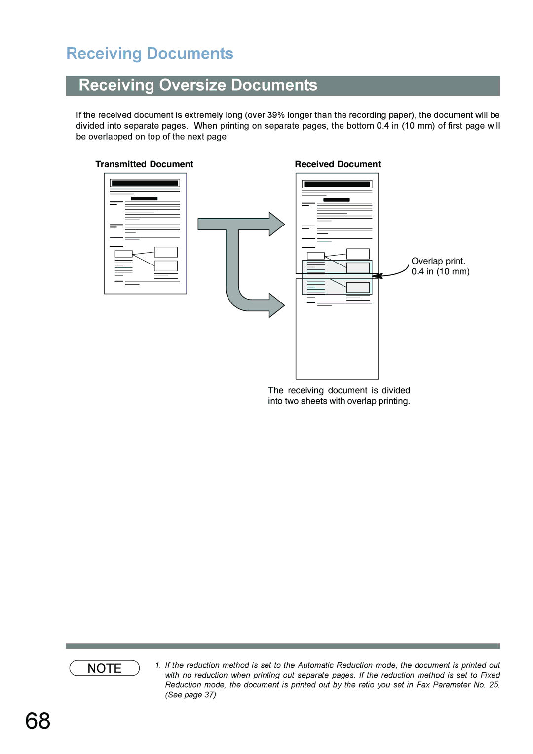 Panasonic UF-780/790 operating instructions Receiving Oversize Documents, Transmitted Document Received Document 