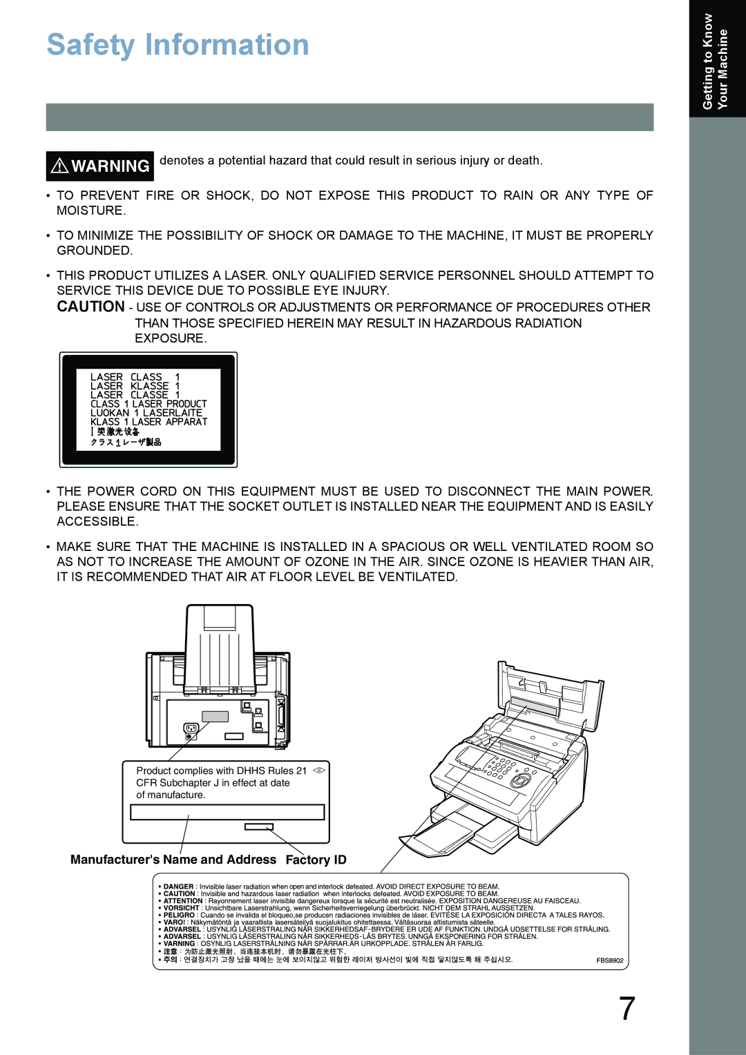 Panasonic UF-780/790 operating instructions Safety Information 