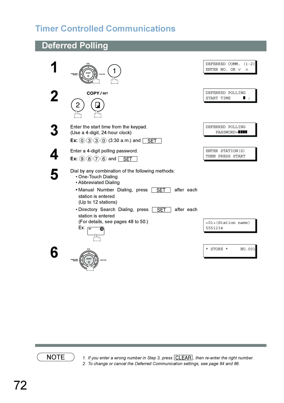 Panasonic UF-780/790 operating instructions Deferred Polling, 330 a.m. and SET, Enter a 4-digit polling password, Set 