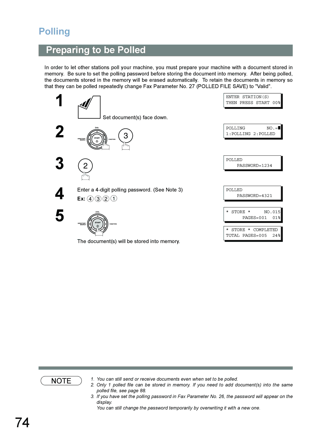 Panasonic UF-780/790 operating instructions Preparing to be Polled, Store * Completed Total PAGES=005 24% 