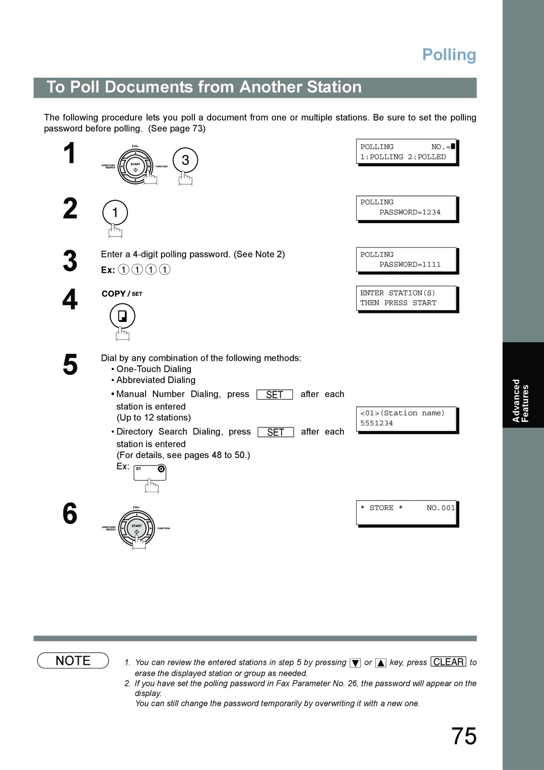 Panasonic UF-780/790 operating instructions To Poll Documents from Another Station, Features 