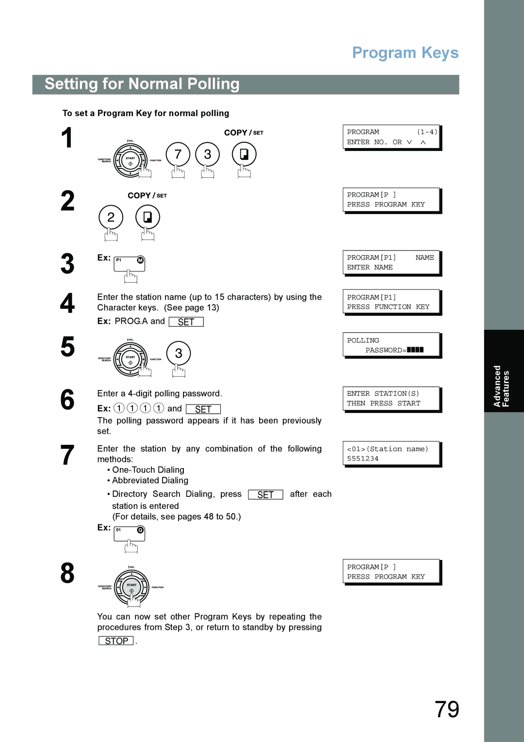 Panasonic UF-780/790 operating instructions Setting for Normal Polling, To set a Program Key for normal polling 