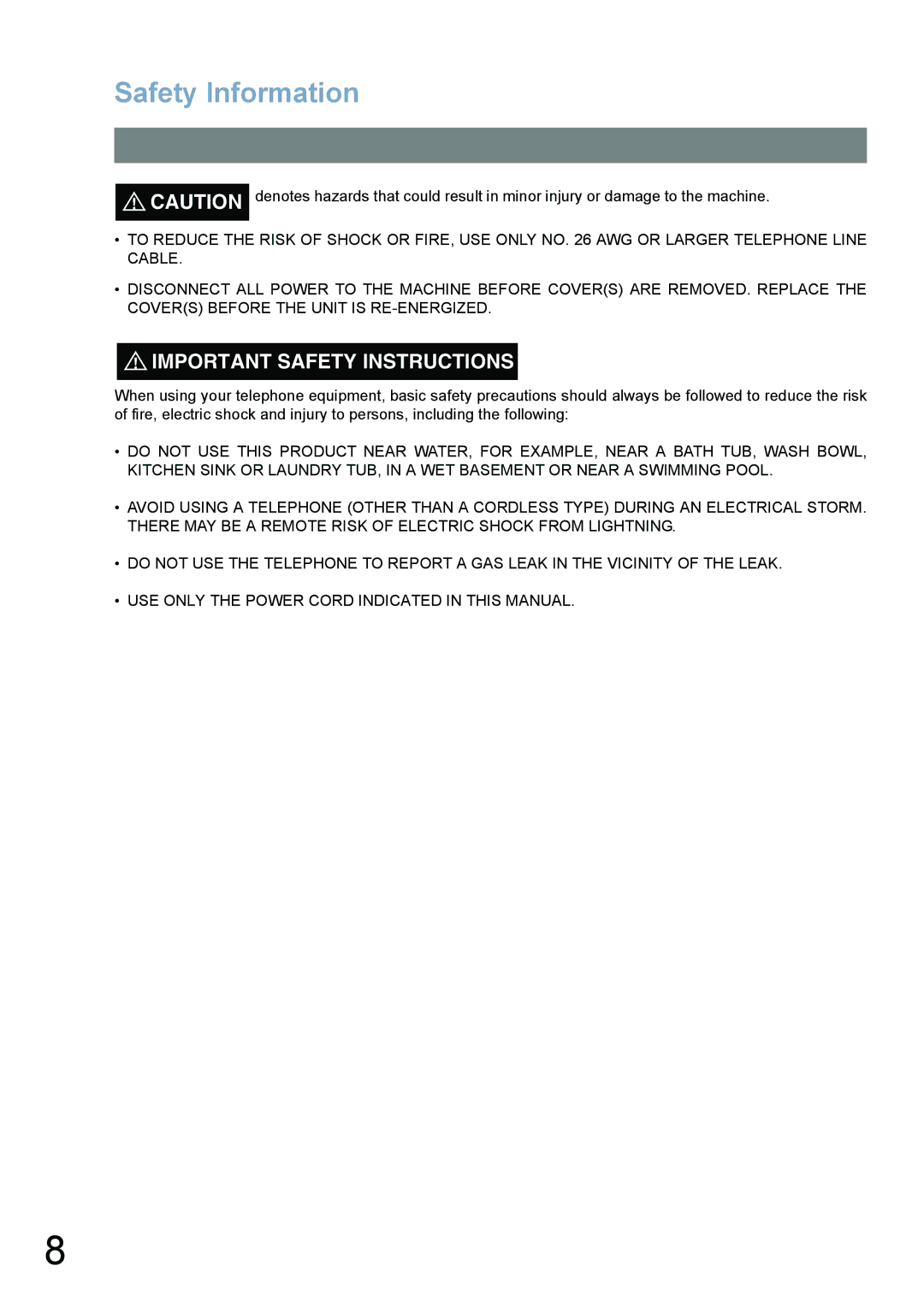 Panasonic UF-780/790 operating instructions Safety Information 