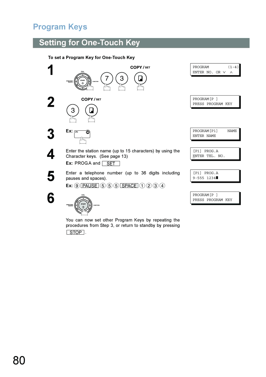 Panasonic UF-780/790 operating instructions Setting for One-Touch Key, To set a Program Key for One-Touch Key 