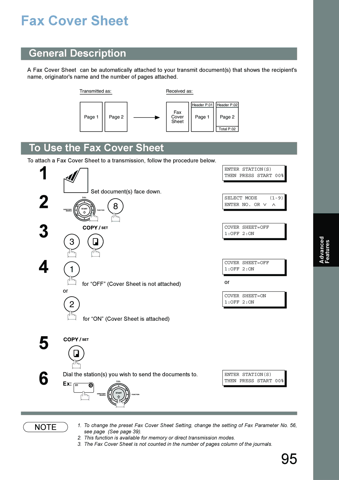 Panasonic UF-780/790 To Use the Fax Cover Sheet, Dial the stations you wish to send the documents to 