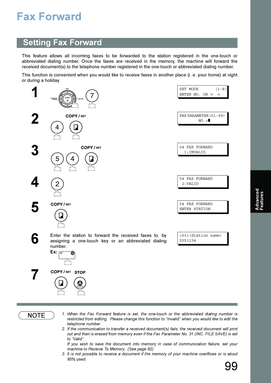 Panasonic UF-780/790 operating instructions Setting Fax Forward 