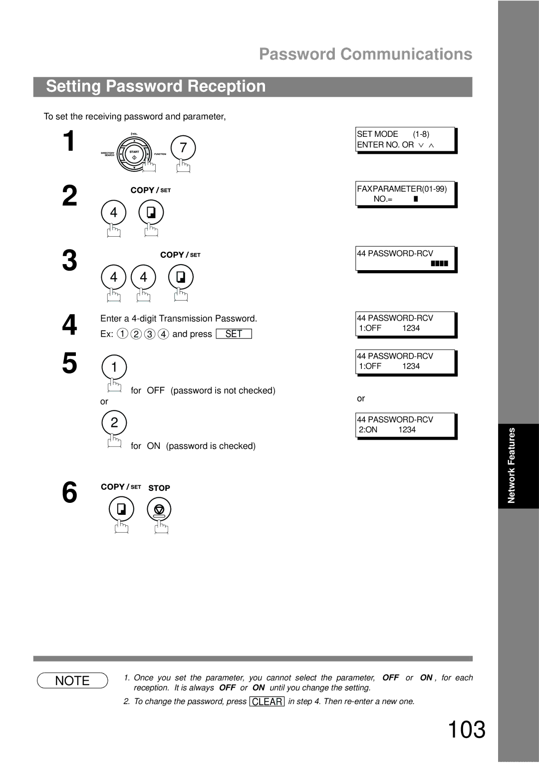 Panasonic UF-790 manual 103, Setting Password Reception 