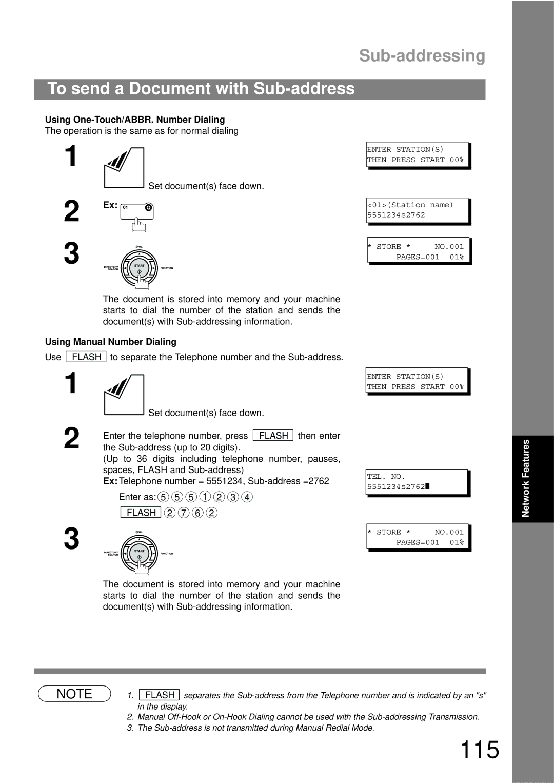 Panasonic UF-790 manual 115, To send a Document with Sub-address, Using One-Touch/ABBR. Number Dialing 