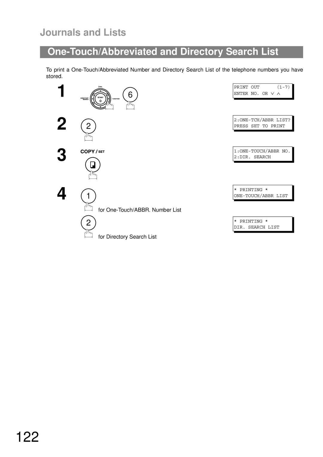 Panasonic UF-790 manual 122, One-Touch/Abbreviated and Directory Search List 